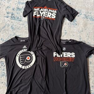 Three Men’s Large adidas Black Philadelphia Flyers NHL T-Shirts Tees